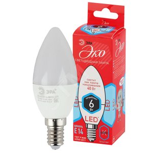 Лампа светодиодная ECO LED B35-6W-840-E14 (диод, свеча, 6Вт, нейтр, E14 (10/100/3500)