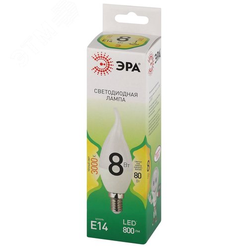 Лампа светодиодная LED 8Вт E14 теплый свет свеча на ветру BXS-8W-830-E14 GREEN LINE - фото 3