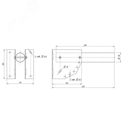 Кронштейн для уличного светильника с переменным углом 250мм d38мм SPP-AC2-0-230-038 - фото 3
