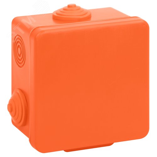 Изображение товара Коробка распаячная KOR-80-80-50-7g-OR-FR огнестойкая 80х80х50мм оранжевая с гермовводами 7 вх. IP54 (шт)