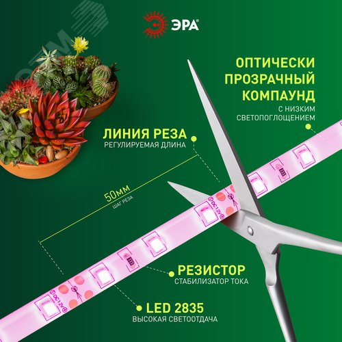 Лента светодиодная для растений с адаптером 12V FITO-Strip Light-RB-45W-5m-12V-IP65 красно-синего спектра 5м IP65 GREEN LINE - фото 8