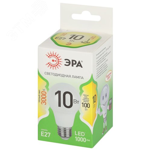 Лампа светодиодная LED 10 Вт 1000Лм 3000К груша теплый E27 220-240В LED A60-10W-830-E27 Green Line - фото 3