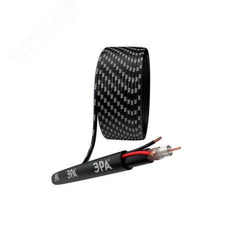 Изображение товара Кабель для аналогового видеонаблюдения КВК-П-2 +2x0,5 мм2 бухта 200 метров, чёрный (м)