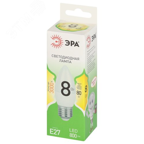 Лампа светодиодная LED 8 Вт 800Лм 3000К свеча теплый E27 220-240В LED B35-8W-830-E27 Green Line - фото 3