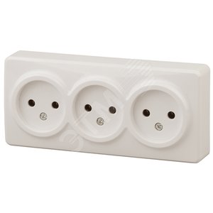 Изображение товара Розетка однофазная тройная наружная (открытой установки) без шторок слоновая кость 16А 250В IP20 винтовые клеммы 11-2207-02 Эра Эксперт (шт)
