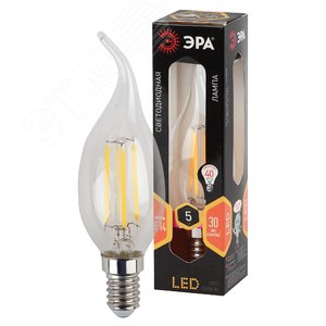 Лампа светодиодная филаментная F-LED BXS-5W-827-E14 (филамент, свеча на ветру, 5Вт, тепл, E14 (10/100/2800)