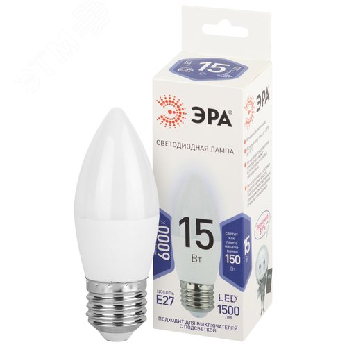 Лампа светодиодная 15Вт свеча холодный свет Е27 STD LED B35-15W-860-E27 - фото 2