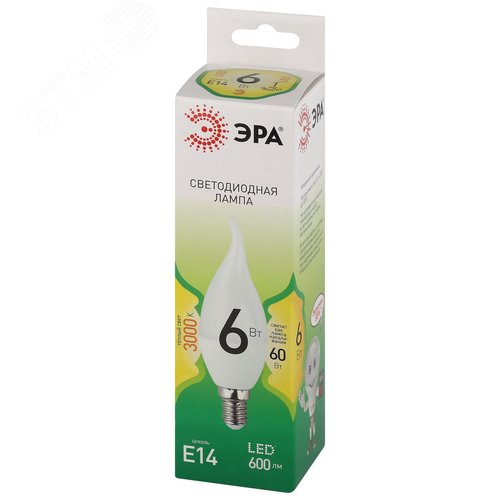 Лампа светодиодная LED 6Вт E14 теплый свет свеча на ветру BXS-6W-830-E14 GREEN LINE - фото 3