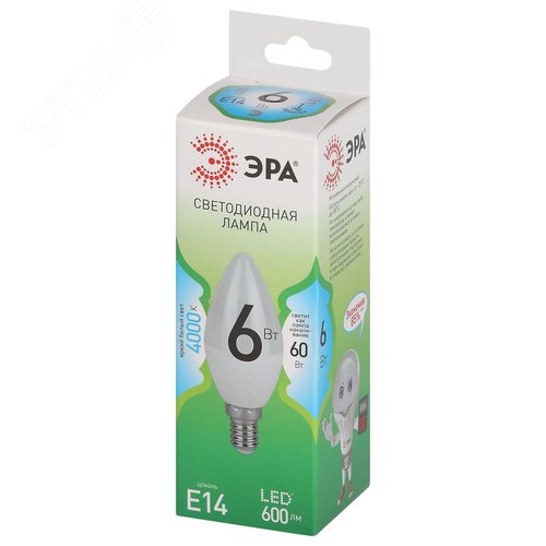 Лампа светодиодная LED 6 Вт 600Лм 4000К свеча нейтральный E14 220-240В LED B35-6W-840-E14 Green Line - фото 3