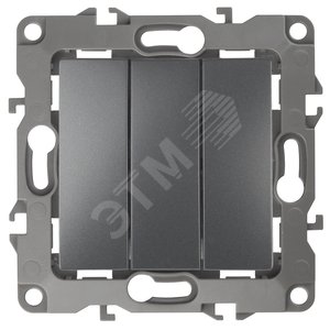 Изображение товара Выключатель трехклавишный скрытого монтажа графит 10А 250В винтовые зажимы ЭРА 12 12-1107-12 (шт)