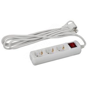 Изображение товара Удлинитель с заземлением, 3x1мм2, 16A, ПВС, с выключателем, 3 гнезда, 3м 10/480 U-3es-3m-3x1 (шт)