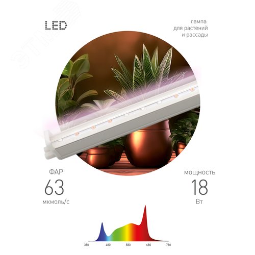 Светильник для растений фитолампа светодиодная линейная FITO-18W-Ra90 полного спектра 18 Вт - фото 1