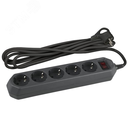 Изображение товара Фильтр сетевой 5х3м 10А с/з с выключателем черный (шт)