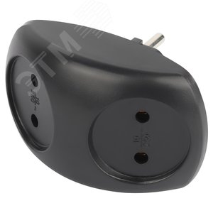 Изображение товара Разветвитель электрический на 2 розетки без заземления 10А черный SPx-2-B (шт)