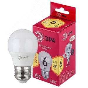 Лампа светодиодная Е27 6Вт шар теплый RED LINE LED P45-6W-827-E27 R E27 / Б0049643 ЭРА