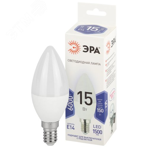 Лампа светодиодная 15Вт свеча холодный дневной свет Е14 STD LED B35-15W-860-E14 - фото 2
