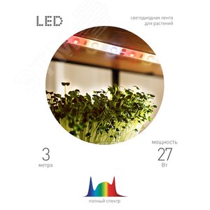 Лента светодиодная для растений полного спектра 3м IP65, с адаптером 12V в комплекте FITO-Strip Light-Rа90-3m - фото 8