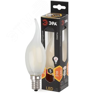 Лампа светодиодная филаментная F-LED BXS-5W-827-E14 frost (филамент, свеча на ветру мат., 5Вт, тепл, E14 (10/100/2800)