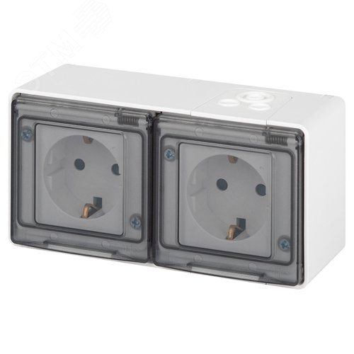 Изображение товара Розетка однофазная наружная (открытой установки) с заземлением со шторками белый 16А 250В IP55 винтовые клеммы 11-2504-01 Эра Эксперт (шт)
