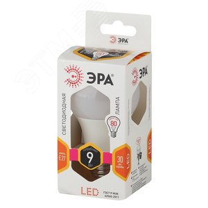 Лампа светодиодная LED 9 Вт 720Лм 2700К груша теплый E27 170-265В LED A60-9W-827-E27 Standart - фото 2