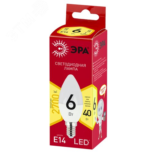 Лампа светодиодная LED 6 Вт 480Лм 2700К свеча теплый E14 220-240В LED B35-6W-827-E14 Red Line - фото 4