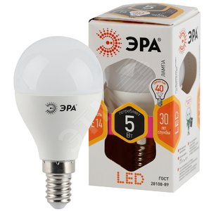 Лампа светодиодная LED 5 Вт 400Лм 2700К шар теплый E14 170-265В LED P45-5W-827-E14 Standart - фото 1