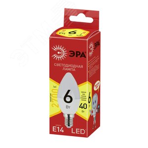 Лампа светодиодная ECO LED B35-6W-827-E14 (диод, свеча, 6Вт, тепл, E14 (10/100/3500) Б0020618 ЭРА - 2