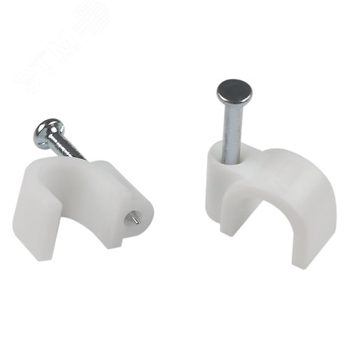 Изображение товара Скоба пластиковая крепежная круглая 8 мм белая NO-225-278 (10 шт/уп) (упак)