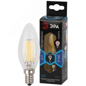 Изображение товара Лампа светодиодная декоративная LED 9 Вт 1170Лм 4000К свеча, филамент нейтральный E14 230В F-LED B35-9w-840-E14 (шт)