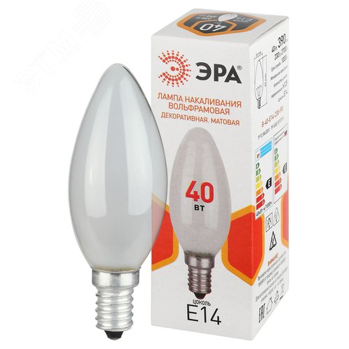 Лампа накаливания 40Вт 230В свеча матовая цветная коробка Е14 B-40-E14-230-FR - фото 1