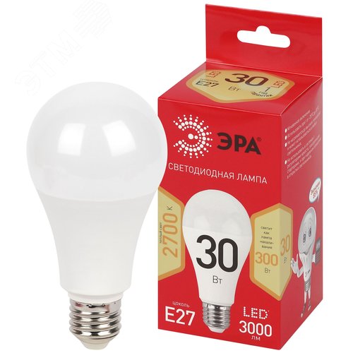 Лампа светодиодная ЭРА RED LINE LED A70-30W-827-E27 R 30Вт груша теплый белый свет Е27 - фото 2