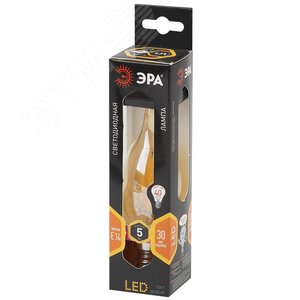Лампа светодиодная филаментная F-LED BXS-5W-827-E14 gold (филамент, свеча на ветру золот., 5Вт, тепл, E14 (10/100/2800) Б0027940 ЭРА - 2
