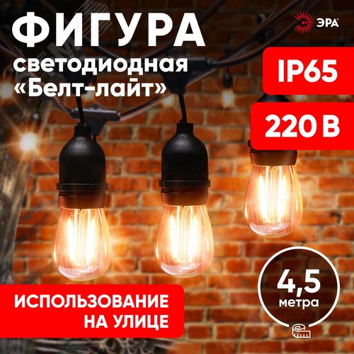 Гирлянда нить Филамент, 4,5 м, длина провода 60 см, 10 LED, теплый белый, E27, каучук, 220В, IP44 ERABL-FIL1 - фото 10