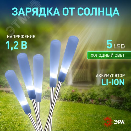 Светильник уличный Камыши на солнечной батарее садовый высота 60 см 5 штук 5 LED ERASF23-13 - фото 3