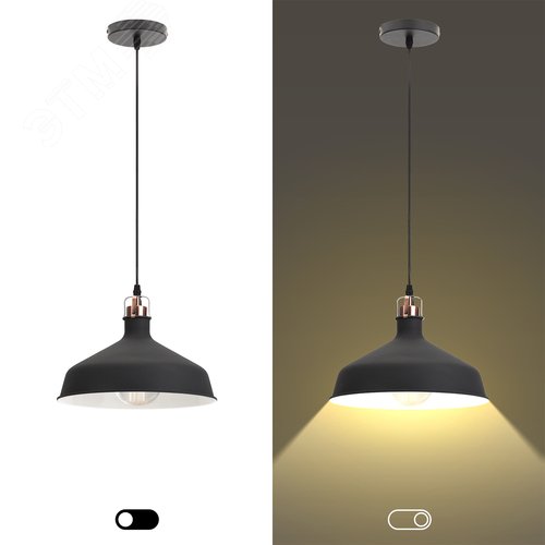 Светильник подвесной декоративный PL2 BK/RC E27 max 60W, d300 мм, шагрень черный/медь - фото 9