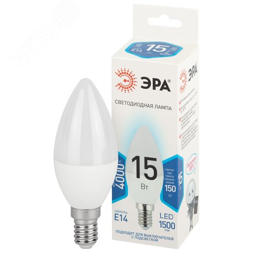 Лампа светодиодная 15Вт свеча нейтральный белый свeт Е14 STD LED B35-15W-840-E14 - фото 2