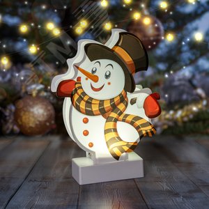 Светильник декоративный новогодний Снеговичок, холодный белый LED, h 24 см, 3*АА, IP20