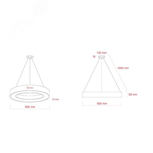 Светильник LED Geometria Ring SPO-133-B-40K-045 45Вт 4000K 3200Лм IP40 600х80 черный подвесной драйвер внутри - фото 4