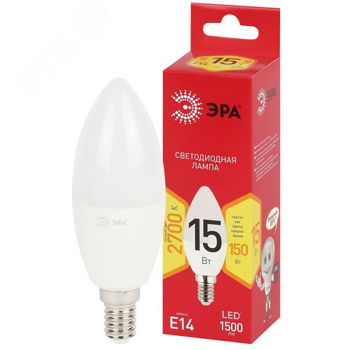 Лампа светодиодная ЭРА RED LINE LED B35-15W-827-E14 R 15Вт свеча теплый белый свет Е14 - фото 2