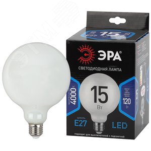 Лампа светодиодная F-LED G125-15w-840-E27 OPAL (филамент, шар опал, 15Вт, нетр, E27) (20/240)