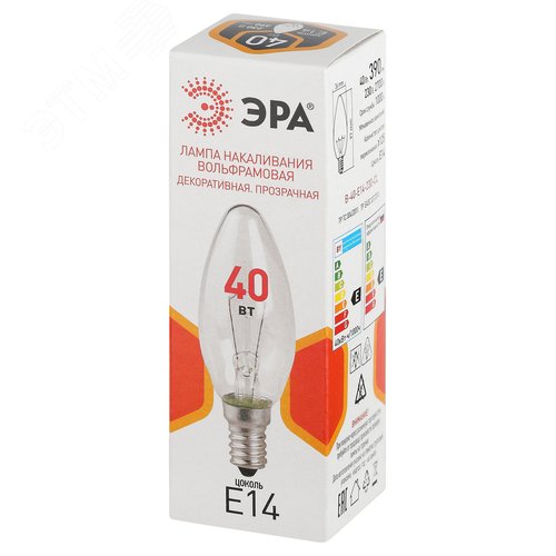 Лампа накаливания 40Вт 230В свеча прозрачная цветная коробка Е14 B-40-E14-230-CL - фото 3