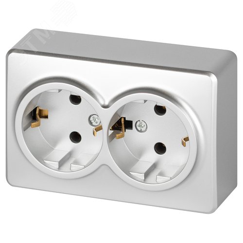 Изображение товара Розетка однофазная наружная (открытой установки) с заземлением со шторками алюминий 16А 250В IP 20 винтовые клеммы 11-2205-03 Эра Эксперт (шт)