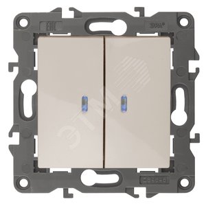 Изображение товара Выключатель двухклавишный, в рамку (скрытого монтажа) с подсветкой слоновая кость 10А 250В автоматические (безвинтовые) зажимы ЭРА Elegance 14-1105-02 (шт)