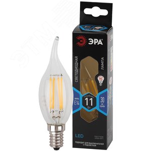 Лампа светодиодная F-LED BXS-11W-840-E14 (филамент, свеча на ветру, 11Вт, нетр, E14) (10/100/4000)
