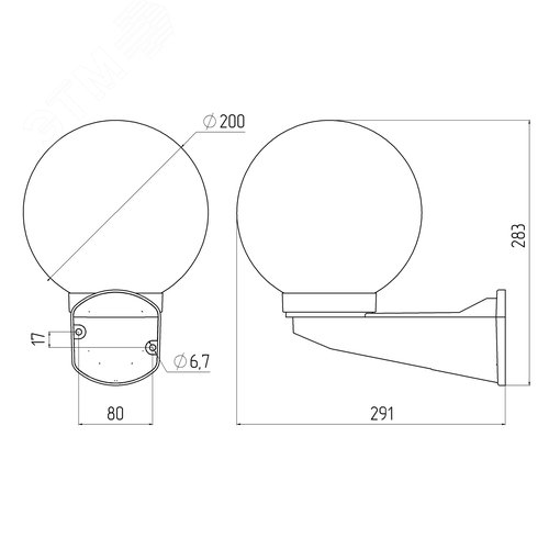 Светильник настенный НБУ 01-60-201 шар опаловый IP44 Е27 max60Вт d200mm с настенным крепежом - фото 7