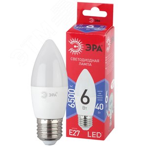 Лампа светодиодная LED B35-6W-865-E27 R (диод, свеча, 6Вт, хол, E27) (10/100/3500)