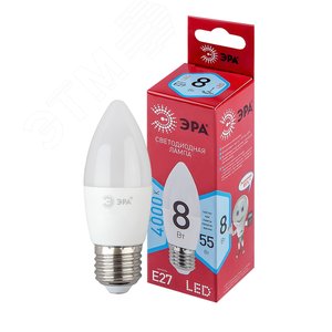 Лампа светодиодная Е27 8 Вт свеча нейтральный белый свет RED LINE LED B35-8W-840-E27 R E27 / ЭРА