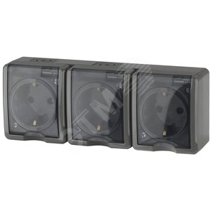 Изображение товара Розетка однофазная тройная наружная (открытой установки) с заземлением без шторок серый 16А 250В IP54 винтовые клеммы 11-2405-03 Эра Эксперт (шт)