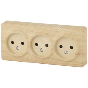 Изображение товара Розетка однофазная тройная наружная (открытой установки) без шторок сосна 16А 250В IP20 винтовые клеммы 11-2207-11 Эра Эксперт (шт)