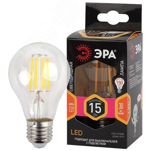 Лампа светодиодная F-LED A60-15W-827-E27 (филамент, груша, 15Вт, тепл, Е27) (10/100/1500)